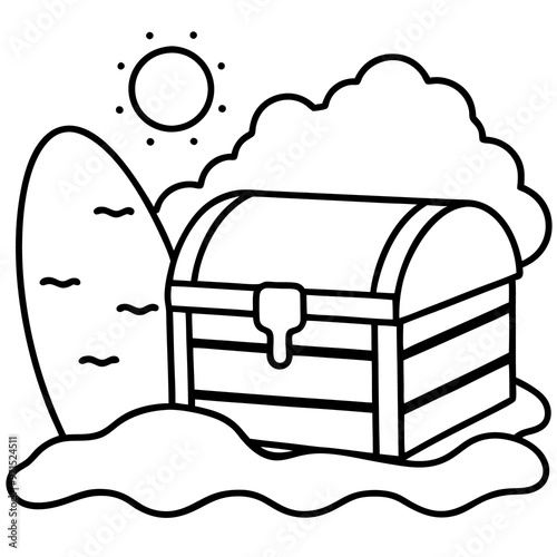 treasure chest beach outline coloring book page line art drawing photo