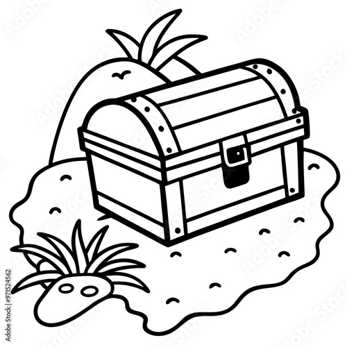 treasure chest beach outline coloring book page line art drawing