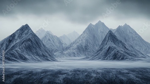  A group of mountains sits in the midst of a body of water, with a darkened sky as its backdrop