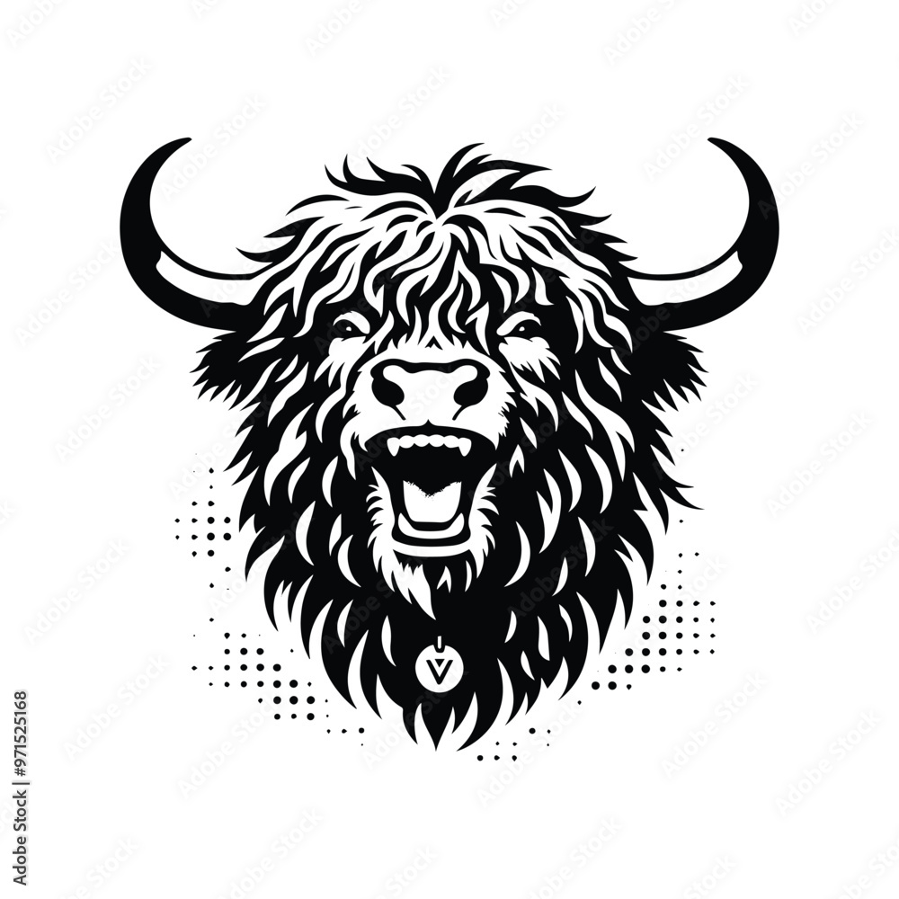 Obraz premium Yak in bohemian black and white silhouette illustration