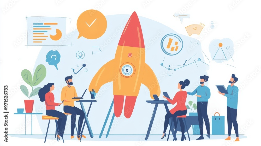 Team Launching Rocket Startup With Data Analysis, Startup, Business, Growth, Strategy Team Launching Rocket Startup With Data Analysis, Startup, Business, Growth, Strategy