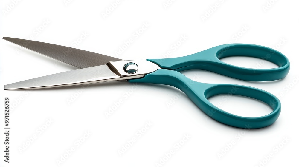 Teal and Silver Scissors on White Background, Scissors, Teal, White Teal and Silver Scissors on White Background, Scissors, Teal, White
