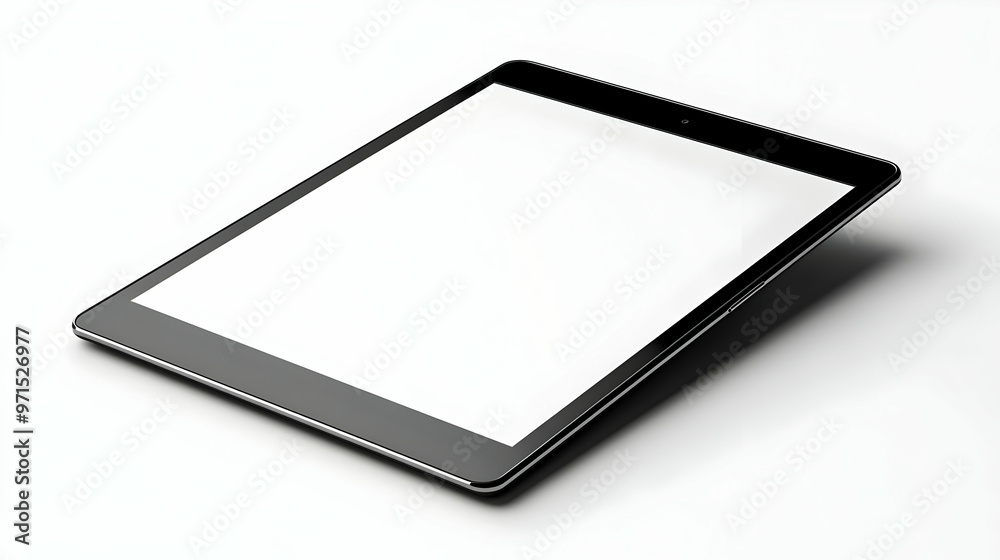 A sleek tablet device displayed at an angle on a clean background, showcasing its design. A sleek tablet device displayed at an angle on a clean background, showcasing its design.