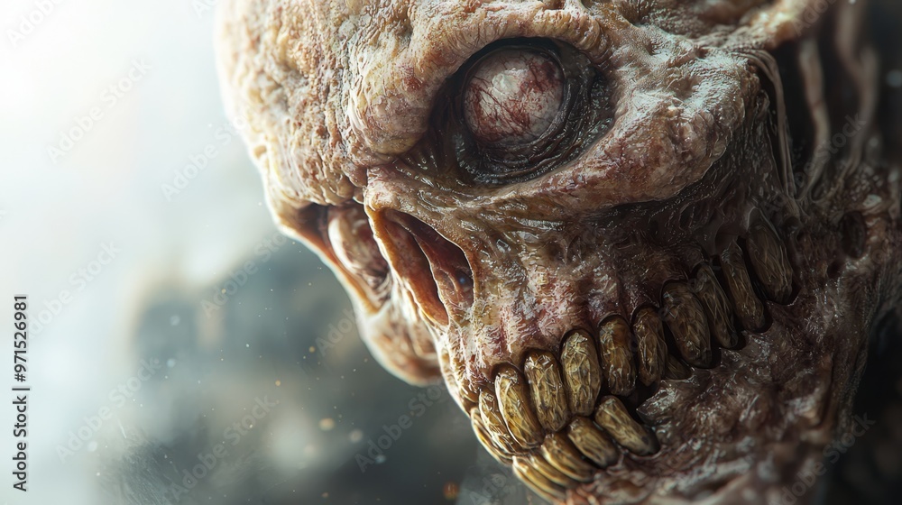 A tight shot of a grotesque creature with numerous wrinkles adorning its facial features and eyes A tight shot of a grotesque creature with numerous wrinkles adorning its facial features and eyes