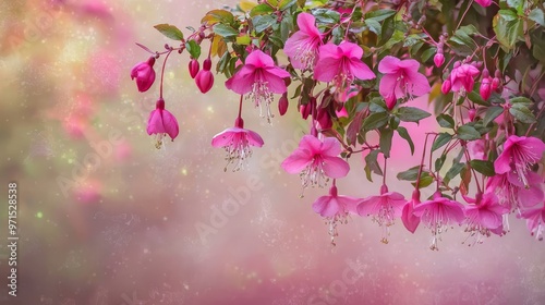 Wallpaper Mural  A tree adorned with a cluster of pink blooms against a softly blurred backdrop of pink and green foliage Torontodigital.ca