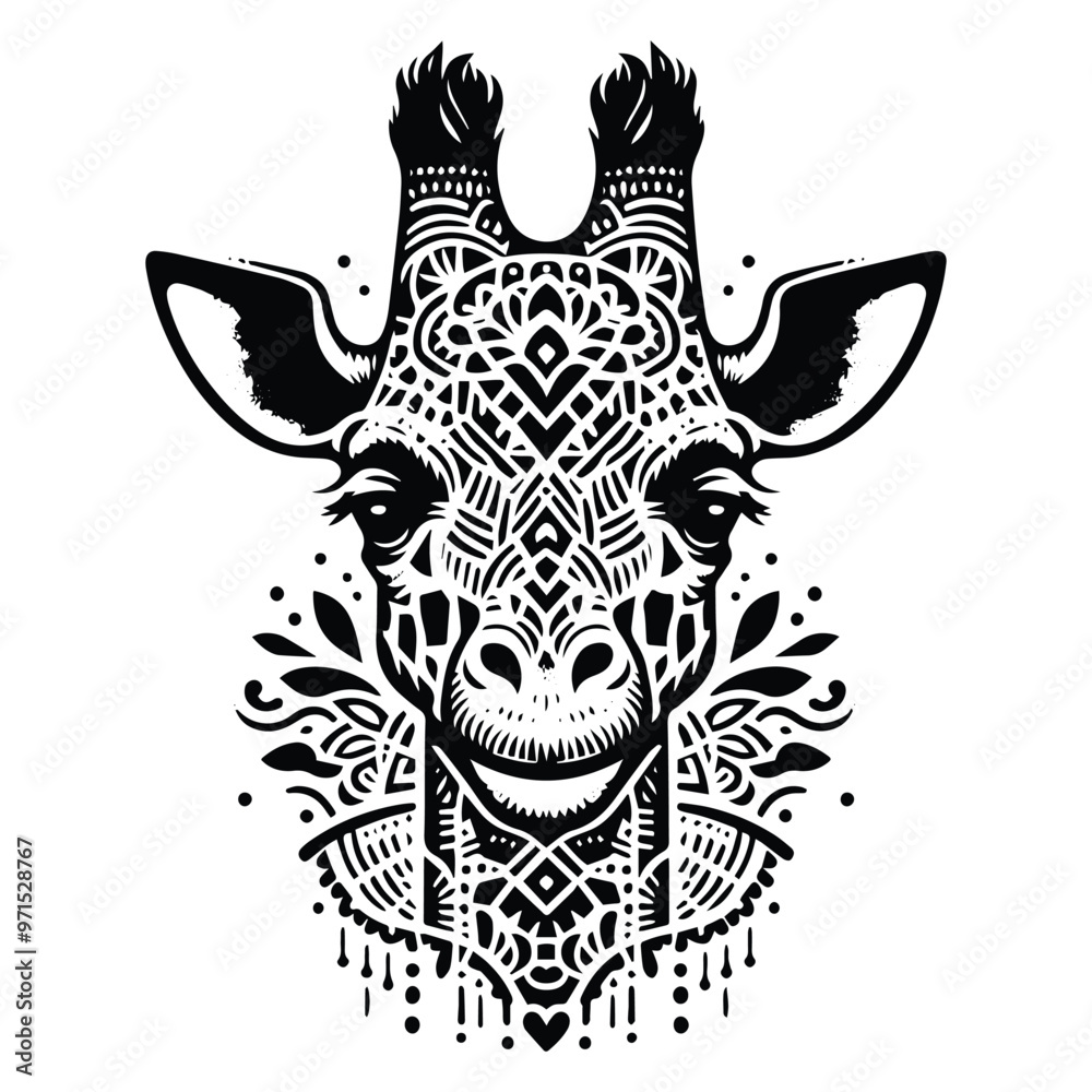 Giraffe in bohemian black and white silhouette illustration Giraffe in bohemian black and white silhouette illustration