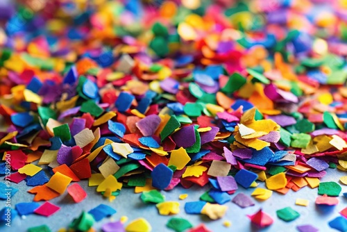 Vibrant, colorful confetti pieces scattered randomly, creating a festive and joyful atmosphere, perfect for adding a celebratory touch to any digital design or visual project.