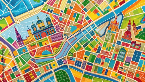 Vibrant colorful street map of Edinburgh, Scotland, showcasing iconic landmarks, winding alleys, and historic districts, perfect for travel or navigation-inspired creative projects.