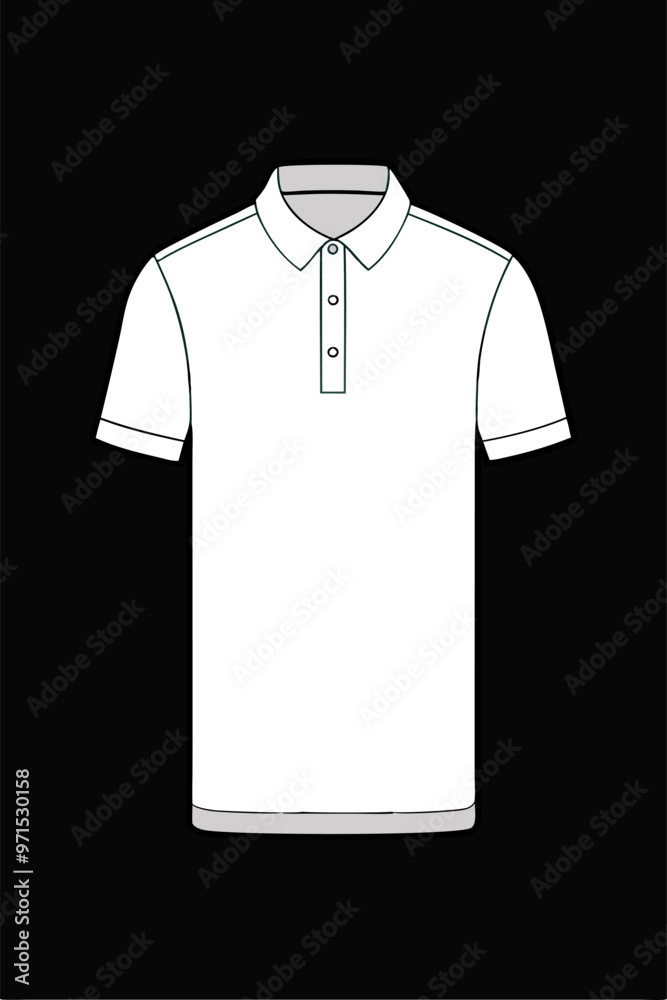 A clean and simple illustration of a white polo shirt with short sleeves and a button-up collar. This design is perfect for fashion design, branding. A clean and simple illustration of a white polo shirt with short sleeves and a button-up collar. This design is perfect for fashion design, branding.