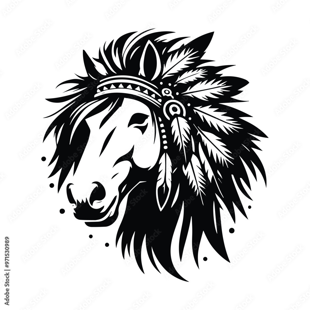 Fototapeta premium Horse in bohemian black and white silhouette illustration