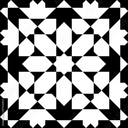 Seamless geometric ornament based on traditional islamic art. Black and white figures .