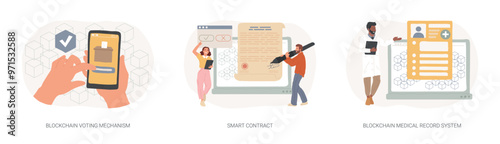 Blockchain technology applications isolated cartoon vector illustrations se