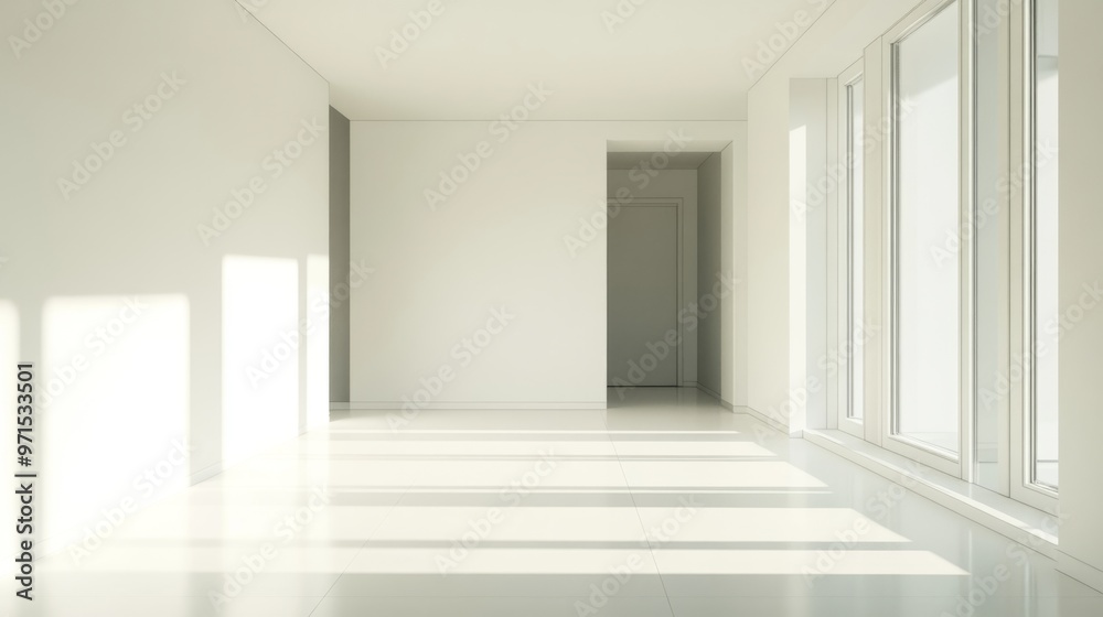 Empty room, clean white floor, white walls, generative ai Empty room, clean white floor, white walls, generative ai