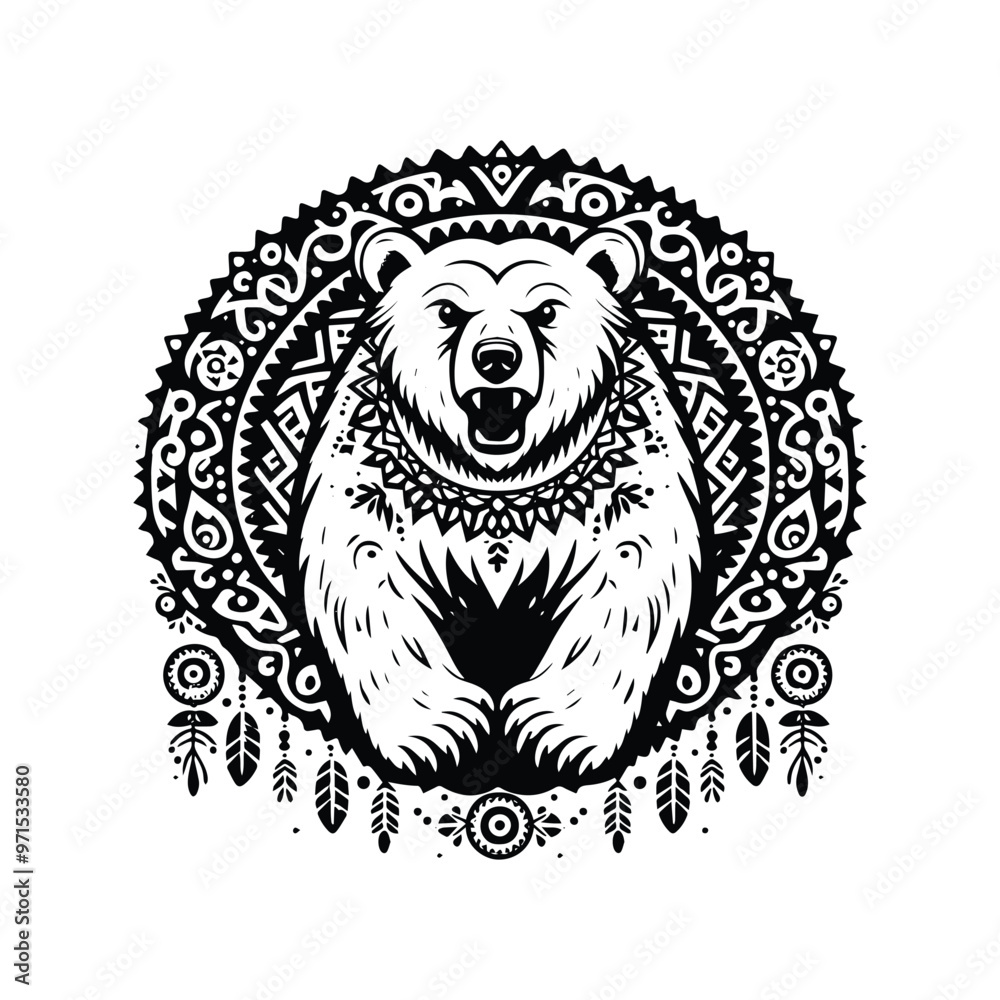 Polar bear in bohemian black and white silhouette illustration Polar bear in bohemian black and white silhouette illustration