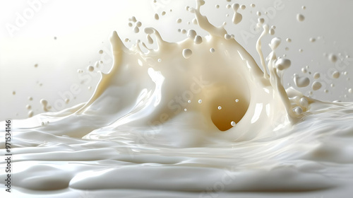 A splash of milk creates dynamic textures and shapes in a fluid motion. photo