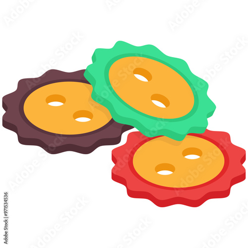 Colorful Buttons in  Isometric Style