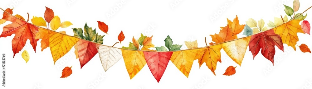 Autumn Leaves Garland Watercolor Illustration, autumn, fall, leaves