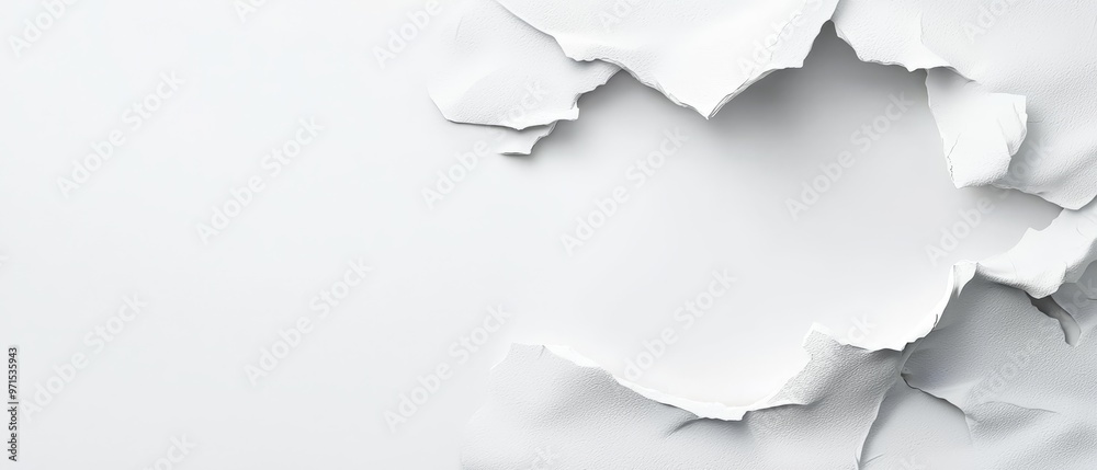 A torn white paper half with a centered hole A torn white paper half with a centered hole