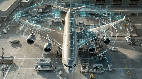 Advanced technology enhances aircraft operations at a bustling airport during daylight hours photo