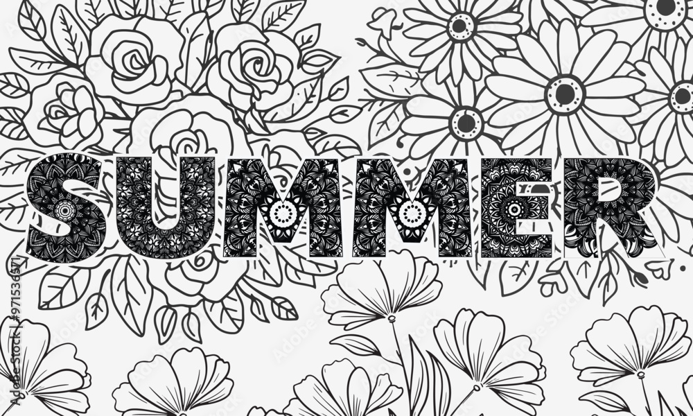Fototapeta premium Mandala coloring page summer design kids and adults template