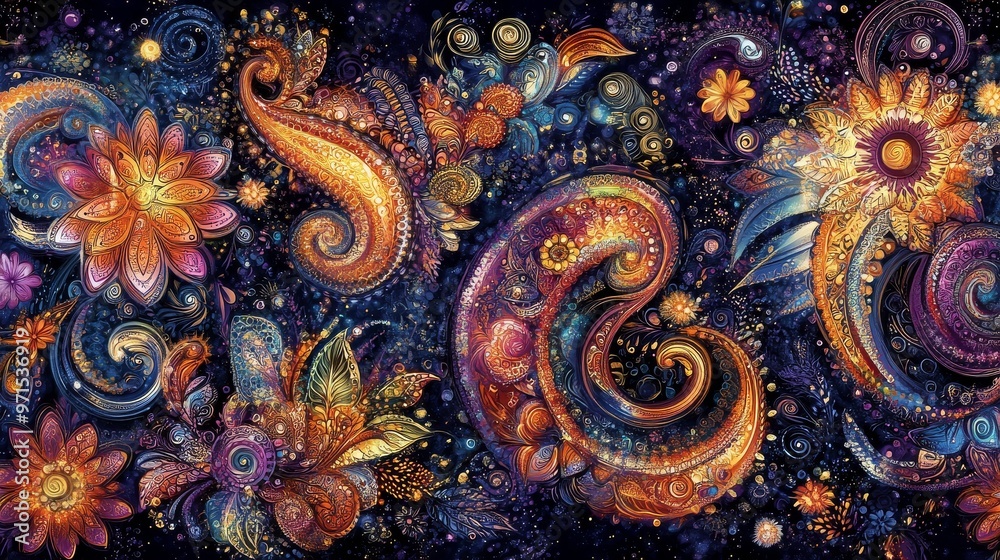 Cosmic Floral Tapestry A Psychedelic Journey Through Swirling Patterns, Digital Art, Flowers, Abstract, Psychedelic, , Cosmic Floral Tapestry A Psychedelic Journey Through Swirling Patterns, Digital Art, Flowers, Abstract, Psychedelic, ,