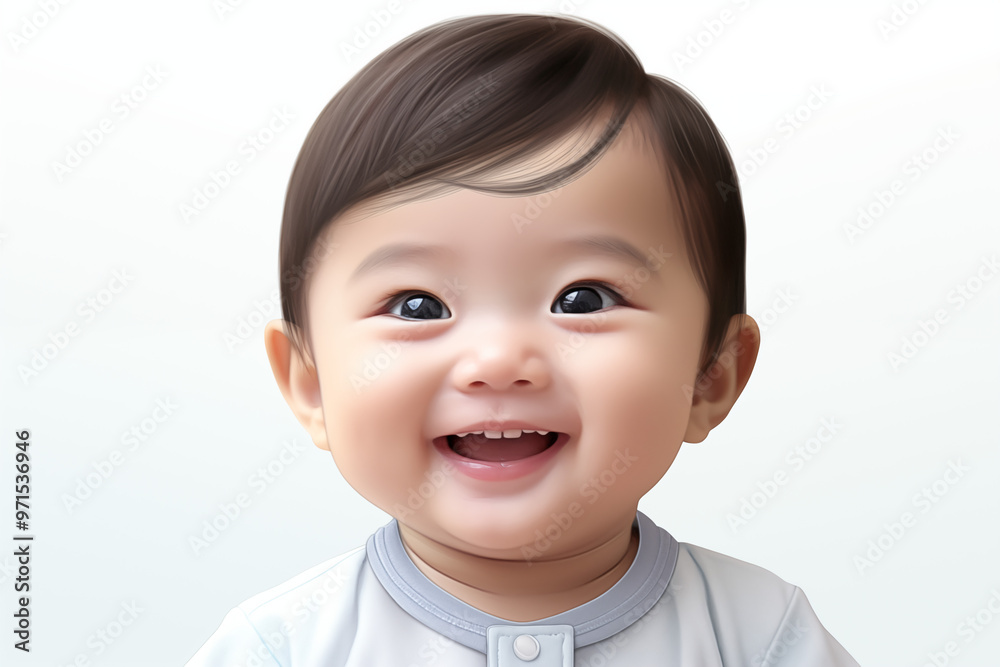 Asian baby on white background. Birth related themes. Childbirth. Asian country. Asian baby. Chinese baby. Japan baby. Image for graphic designer. Image for flyers.