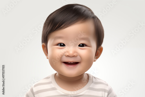 Asian baby on white background. Birth related themes. Childbirth. Asian country. Asian baby. Chinese baby. Japan baby. Image for graphic designer. Image for flyers.