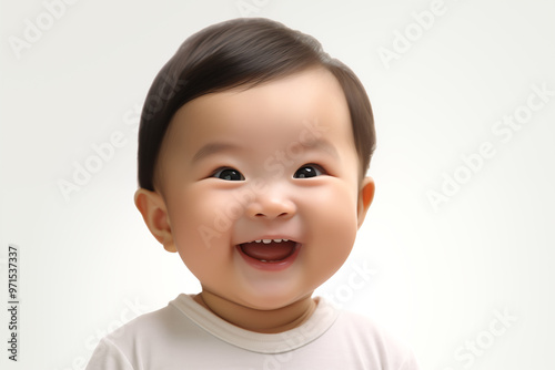 Asian baby on white background. Birth related themes. Childbirth. Asian country. Asian baby. Chinese baby. Japan baby. Image for graphic designer. Image for flyers.