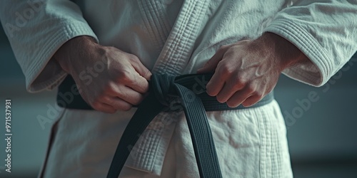 Man in White Robe Tying Black Belt
