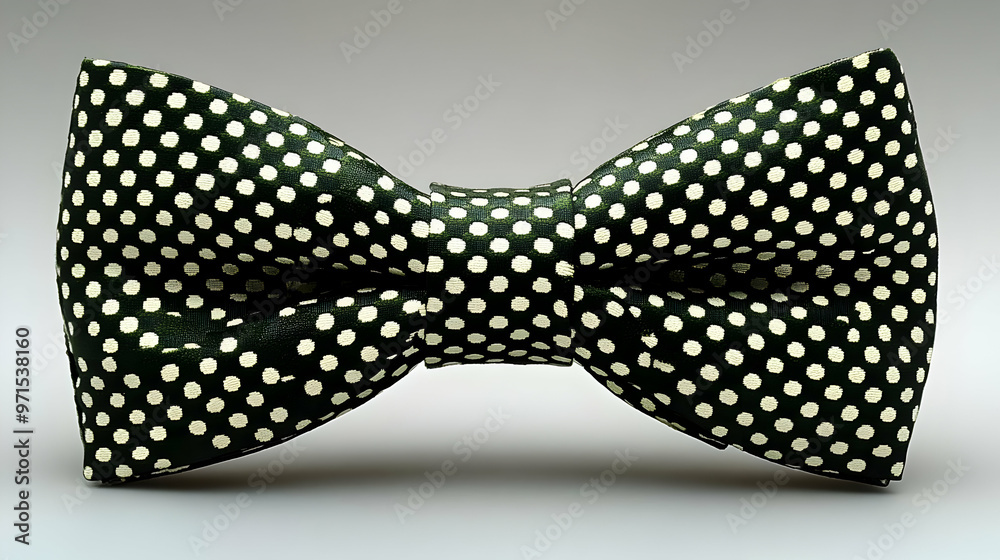 A stylish black bow tie with white polka dots, suitable for formal occasions. A stylish black bow tie with white polka dots, suitable for formal occasions.
