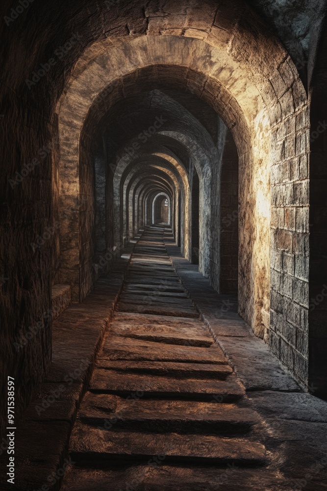 Fototapeta premium Dark tunnel with stairs