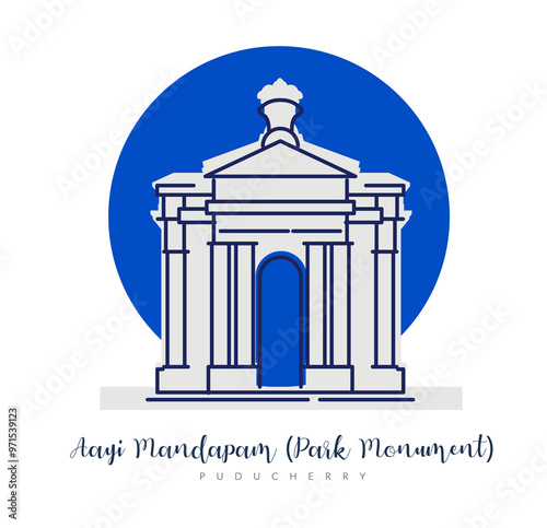 Park Monument (Aayi Mandapam) - Government Park of Pondicherry - Stock Illustration