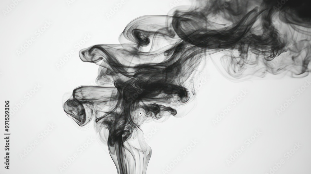 Abstract Swirling Black Smoke on a White Background Abstract Swirling Black Smoke on a White Background