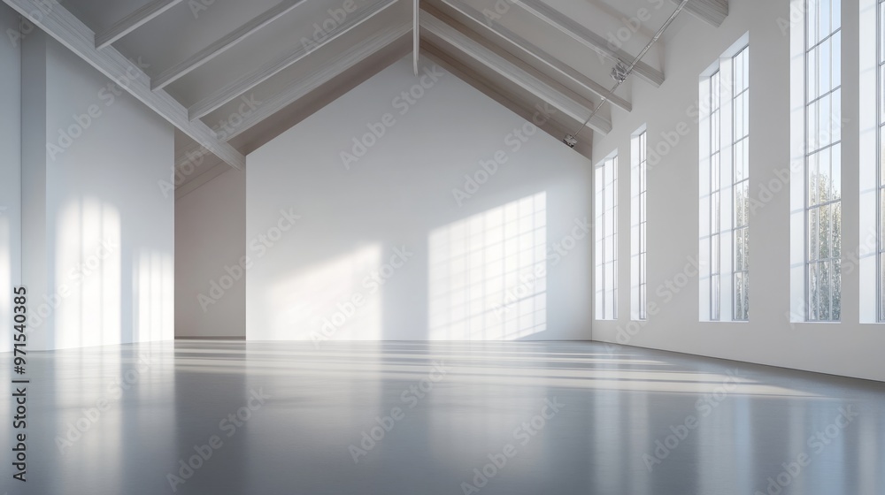 Empty room, high ceiling, white walls, modern design generative ai Empty room, high ceiling, white walls, modern design generative ai