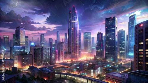 Wallpaper Mural view of the building at night during a rainstorm and dark sky Torontodigital.ca