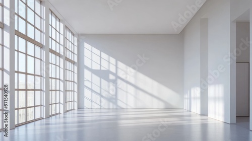 Empty room  high ceiling  white walls  modern design generative ai