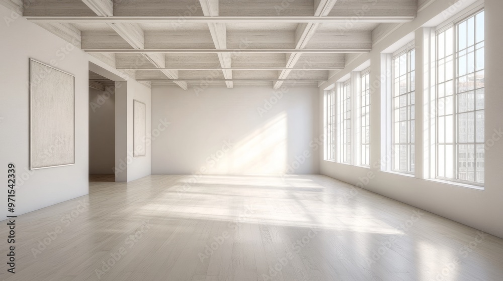 Empty room, high ceiling, white walls, modern design generative ai Empty room, high ceiling, white walls, modern design generative ai