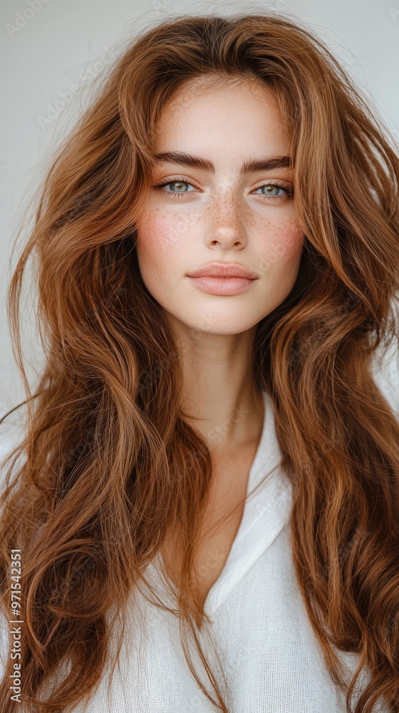 A woman with long, freckled brown hair A woman with long, freckled brown hair