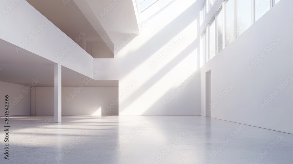 Empty room, high ceiling, white walls, modern design generative ai Empty room, high ceiling, white walls, modern design generative ai