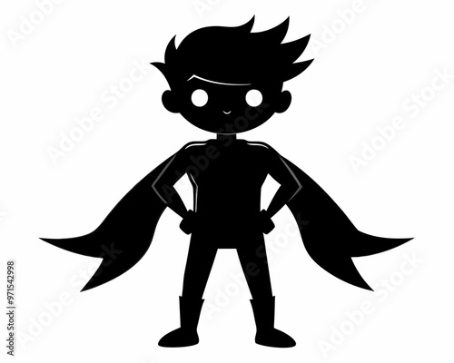 boy superhero black silhouette vector