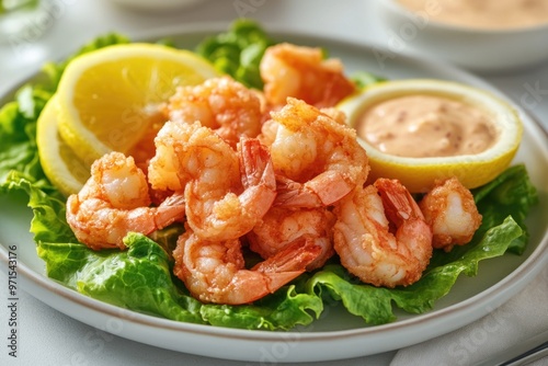 Shrimp and Lettuce on White Plate