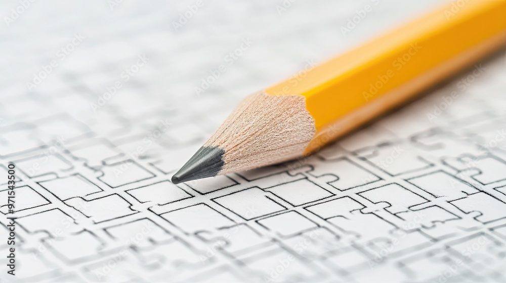 Close-Up of Yellow Pencil on Graph Paper Close-Up of Yellow Pencil on Graph Paper