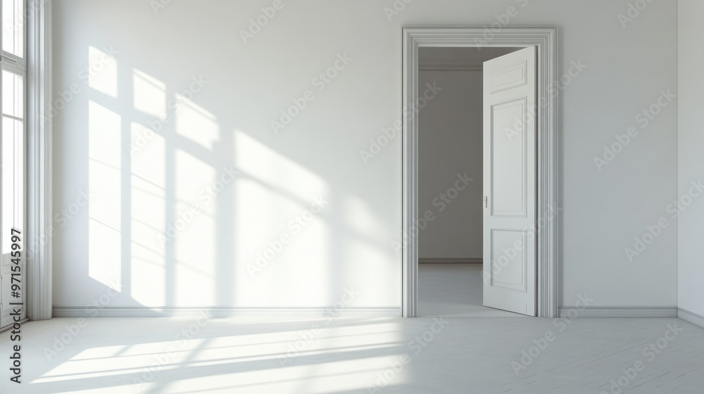Empty room, open doorway, white walls, generative ai Empty room, open doorway, white walls, generative ai
