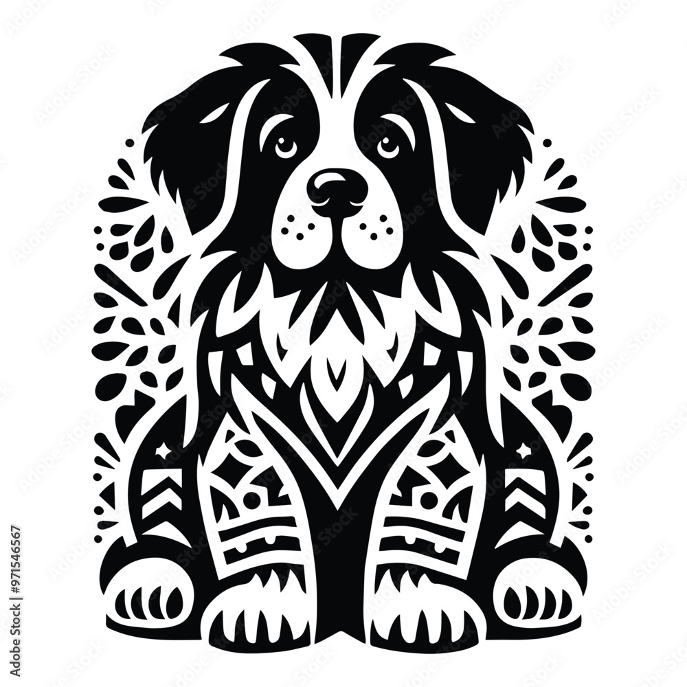 custom made wallpaper toronto digitalbernard dog in folk art black and white silhouette illustration