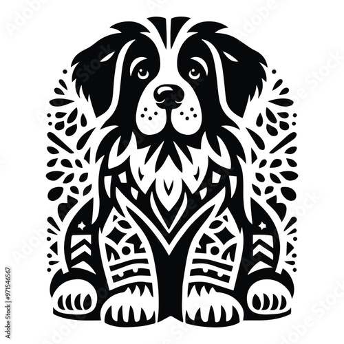 Wallpaper Mural bernard dog in folk art black and white silhouette illustration Torontodigital.ca