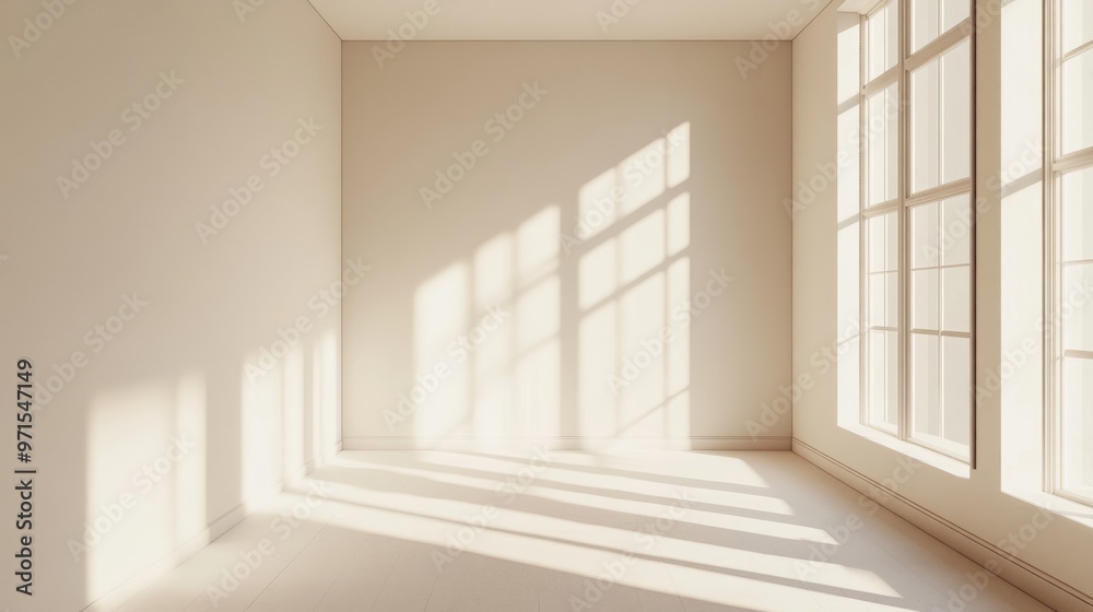 Empty room, seamless white walls, soft shadows, generative ai Empty room, seamless white walls, soft shadows, generative ai