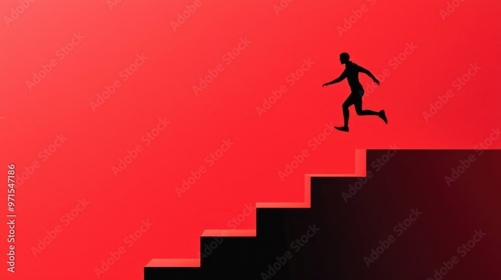An abstract figure jumping across floating steps that form in real-time, symbolizing proactive action and creating opportunities in an uncertain environment An abstract figure jumping across floating steps that form in real-time, symbolizing proactive action and creating opportunities in an uncertain environment