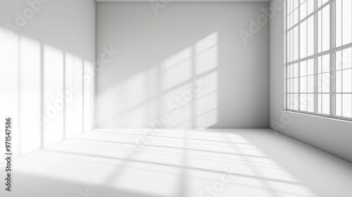 Empty room, seamless white walls, soft shadows, generative ai