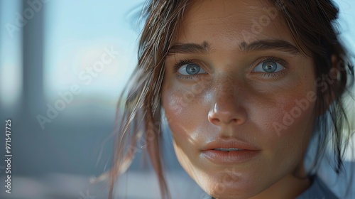 A woman with freckles on her face. Free Download A woman with freckles on her face. - GFXLoad
