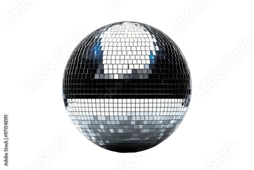 Disco ball full body, centered, isolated against a pristine white background, stock photography style, high-quality, reflecting light to create a sense of depth, ultra vibrant